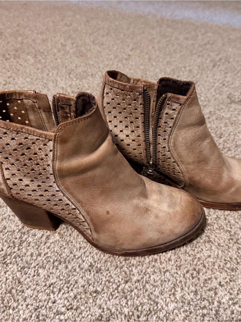 Women's Taupe Perforated Leather Ankle Booties